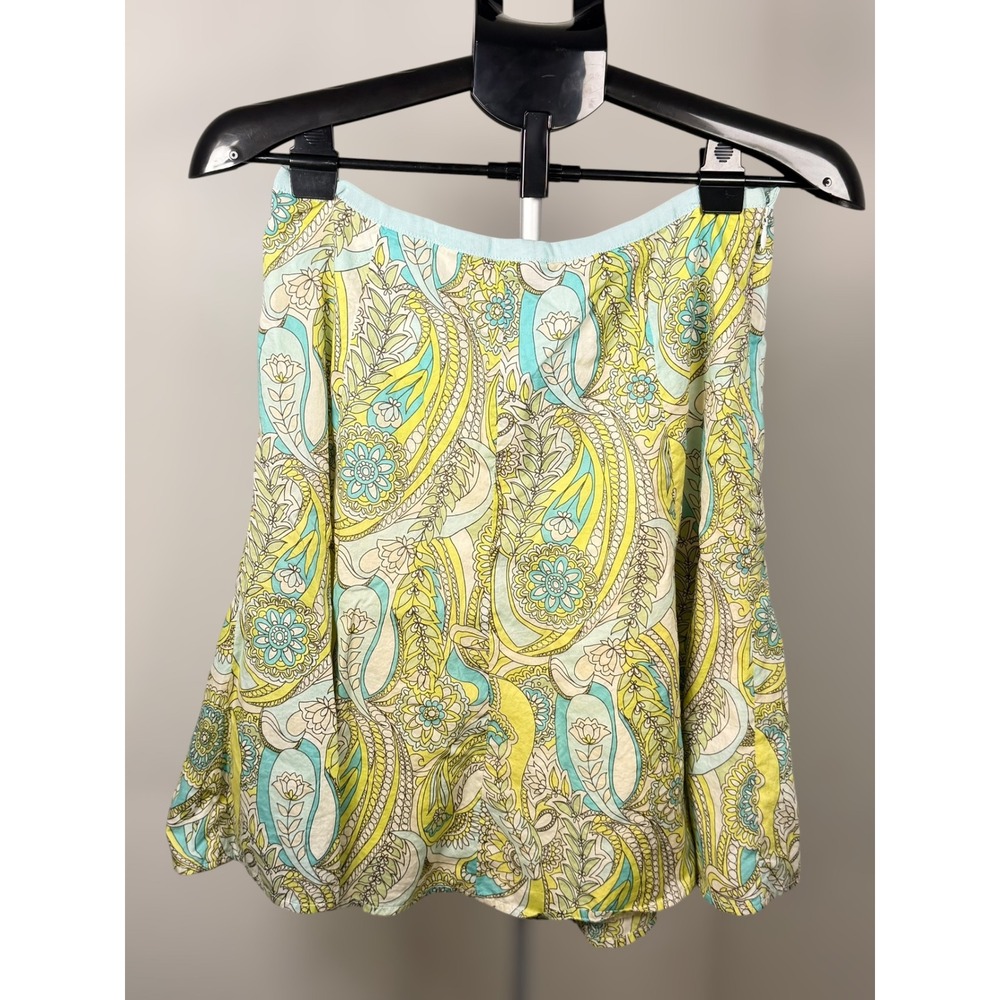 GAP Women 4 Paisley Floral Print Cotton A-Line Skirt Green Blue Y2K Vintage 00s